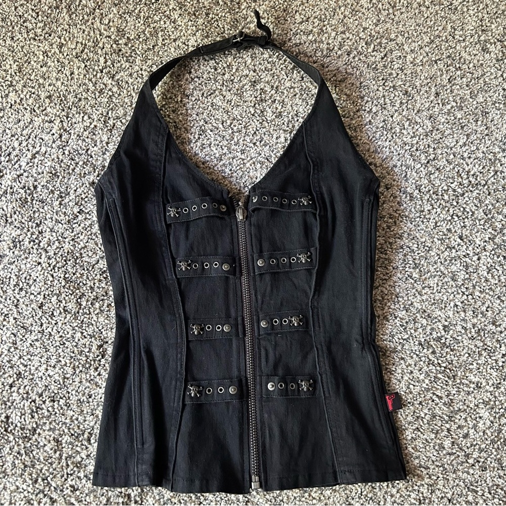 Black skull halter corset Tripp NYC